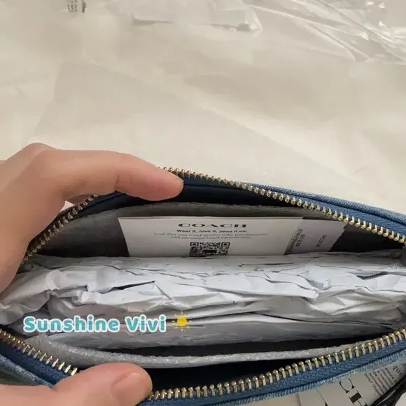 NWT Coach Pencil Case In Signature Denim CDC10 Gold/Indigo